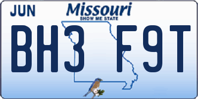 MO license plate BH3F9T