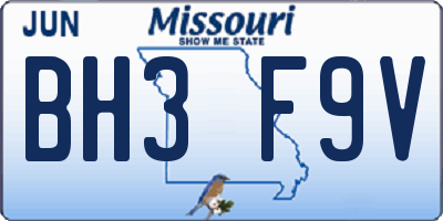 MO license plate BH3F9V