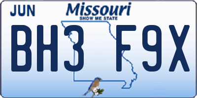 MO license plate BH3F9X