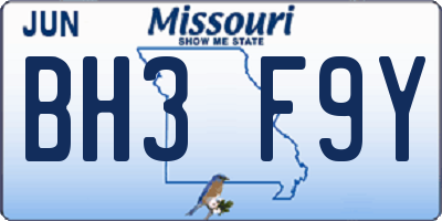 MO license plate BH3F9Y