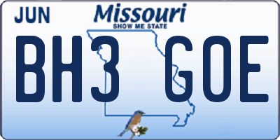 MO license plate BH3G0E
