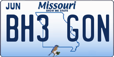 MO license plate BH3G0N