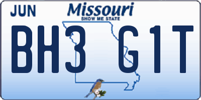 MO license plate BH3G1T