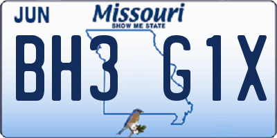 MO license plate BH3G1X