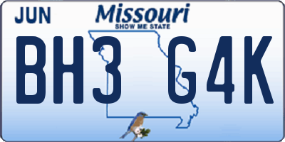 MO license plate BH3G4K