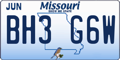 MO license plate BH3G6W