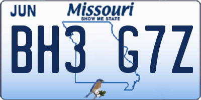 MO license plate BH3G7Z