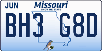 MO license plate BH3G8D