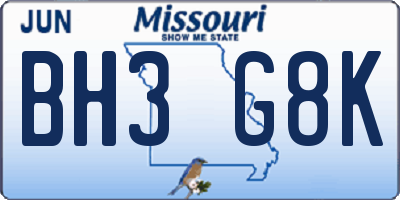 MO license plate BH3G8K