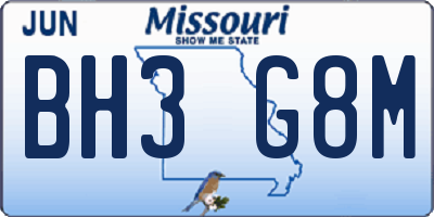 MO license plate BH3G8M