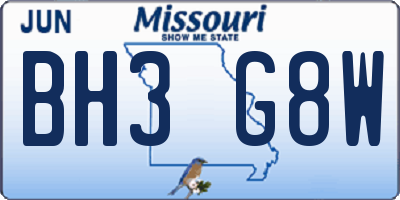MO license plate BH3G8W