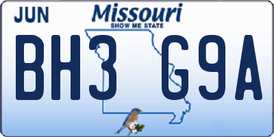 MO license plate BH3G9A