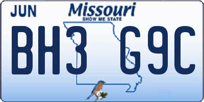 MO license plate BH3G9C