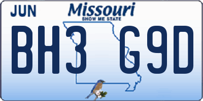 MO license plate BH3G9D