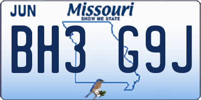 MO license plate BH3G9J