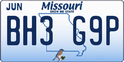 MO license plate BH3G9P