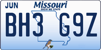 MO license plate BH3G9Z