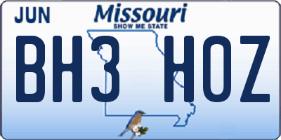 MO license plate BH3H0Z