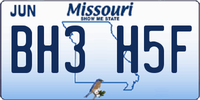 MO license plate BH3H5F