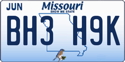 MO license plate BH3H9K