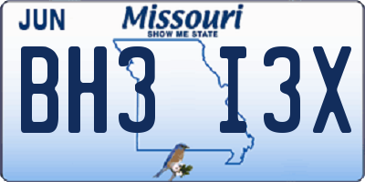 MO license plate BH3I3X