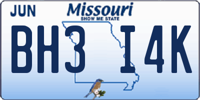 MO license plate BH3I4K