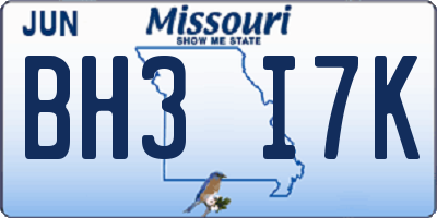 MO license plate BH3I7K