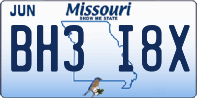 MO license plate BH3I8X