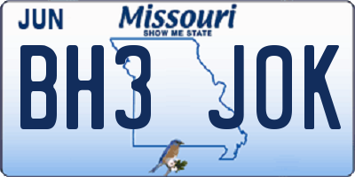 MO license plate BH3J0K