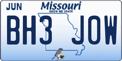 MO license plate BH3J0W