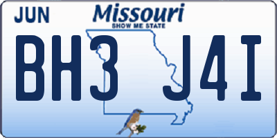 MO license plate BH3J4I