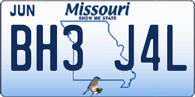 MO license plate BH3J4L
