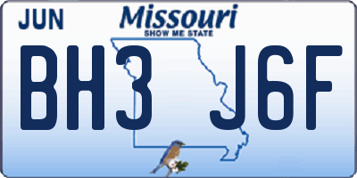 MO license plate BH3J6F