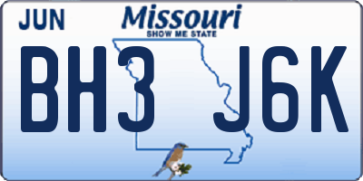 MO license plate BH3J6K