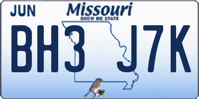 MO license plate BH3J7K