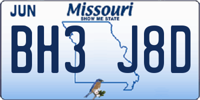 MO license plate BH3J8D