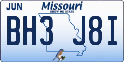 MO license plate BH3J8I