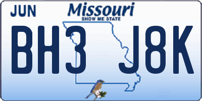 MO license plate BH3J8K