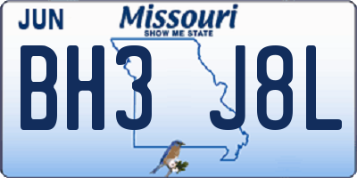 MO license plate BH3J8L