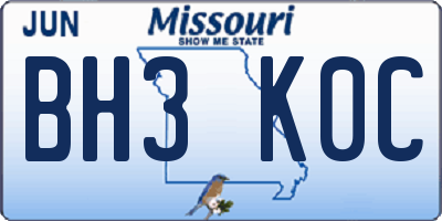 MO license plate BH3K0C