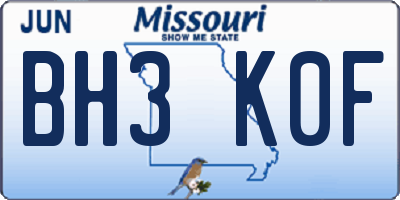 MO license plate BH3K0F