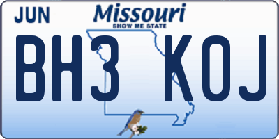 MO license plate BH3K0J