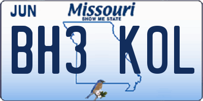 MO license plate BH3K0L