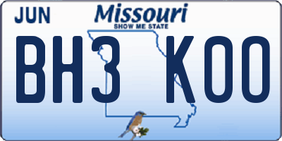 MO license plate BH3K0O