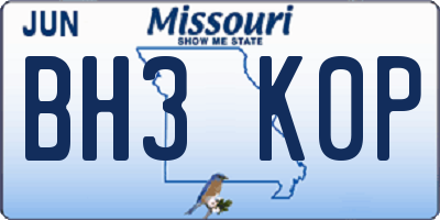 MO license plate BH3K0P
