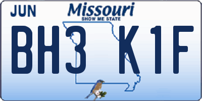 MO license plate BH3K1F