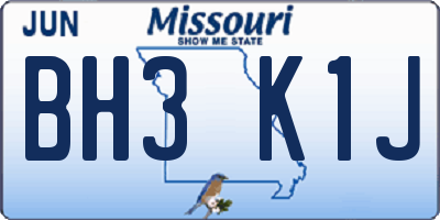 MO license plate BH3K1J