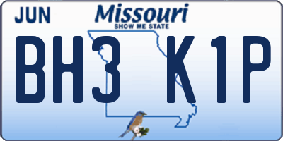 MO license plate BH3K1P