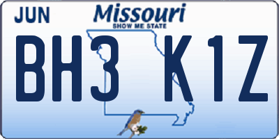 MO license plate BH3K1Z