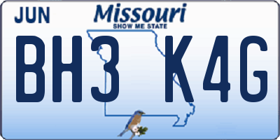 MO license plate BH3K4G